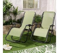 OHS 2 Pack Garden Zero Gravity Patio Sun Chair Set Folding Lounger in Pale Green OHS Pale Green