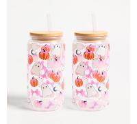 Ohs 2 Pack Halloween Plastic Cups With Bamboo Lids Clear Drinking Jar - Ghost & Bow