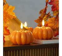 OHS 2 Pack Halloween Pumpkin Autumn Candles Flameless LED Battery Candles | Halloween Candles Realistic Flickering Candles Paraffin Wax Battery Tea Lights Fall Harvest Thanksgiving Autumn Decorations