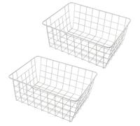 OHS 2 Pack Kitchen Storage Baskets, Small Metal Wire Basket Storage Wire Freezer Organiser Bin Vegetable Baskets for kitchens Pantry Bathroom Cupboards, White