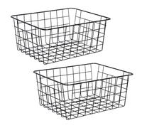 OHS 2 Pack Kitchen Storage Baskets, Small Metal Wire Basket Storage Wire Freezer Organiser Bin Vegetable Baskets for kitchens Pantry Bathroom Cupboards, Black
