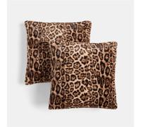 OHS 2 Pack Leopard Faux Fur Cushion Covers 45x45cm, Brown - 45 x 45cm | Pack of 2 Leopard Print Faux Fur Cushion Covers in Brown, 45 x 45cm, Soft Pile, Zip Closure