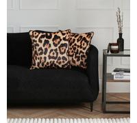 OHS 2 Pack Leopard Matte Velvet Cushion Covers, Brown - 45 X 45Cm