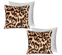 OHS 2 Pack Leopard Matte Velvet Filled Cushion Covers, Brown - 45 X 45Cm