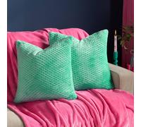 OHS 2 Pack of Waffle Fleece Square Cushion Covers in Jade | Size: 45 cm x 45 cm OHS Jade 45 cm x 45 cm