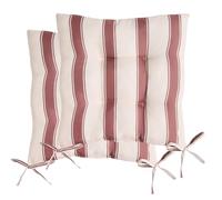 OHS 2 Pack Outdoor Seat Pads Garden Chair Cushion Stripe, Soft Comfy Outdoor Cushions with Ties for Garden Furniture Bistro Chairs Kitchen Dining Chair Seat Pads, Chocolate/Cream - 40 x 40cm