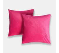 OHS 2 Pack Pleated Velvet Cushion Covers with Invisible Zipper in Bright Pink | Size: 45 cm x 45 cm OHS Bright Pink 45 cm x 45 cm