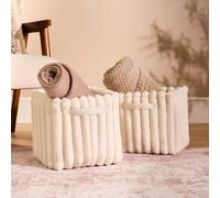 OHS 2 Pack Ribbed Fleece Cube Storage Box Organiser in Natural White OHS Natural White