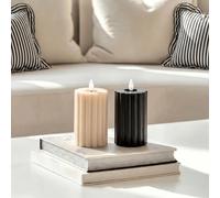 OHS 2 Pack Ribbed LED Candles Flickering Flameless Candles, Black/Cream | Battery-Operated Realistic LED Pillar Candles Paraffin Wax Tea Lights Candles Home Decor Wedding Christmas Autumn