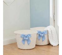 OHS 2 Pack Rope Woven Storage Baskets Kids Blanket Toy Basket, Blue/White