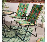 OHS 2 Pack Seat Cushions for Dining Chairs Seat Pads, Palm Print Water Resistant High Back Seat Cushions with Ties for Garden Bistro Chairs Sun Loungers Indoor Outdoor Cushion, Green - 47 x 105 x 3cm