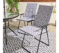 OHS 2 Pack Seat Pads for Dining Chairs, Grey Geometric Seat Pads Water Resistant High Back Seat Cushions with Ties for Garden Bistro Chairs Sun Loungers Indoor Outdoor Cushions, 47 x 105 x 3cm