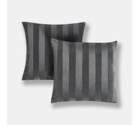 OHS 2 Pack Soft Stripe Velvet Decorative Square Cushion Covers, Charcoal Grey