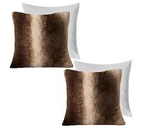OHS 2 Pack Stripe Faux Fur Fleece Filled Cushion Covers, Brown - 45 X 45Cm