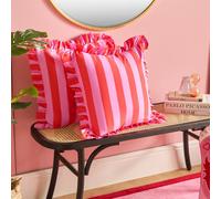 OHS 2 Pack Stripe Frill Cushion Cover in Bright Pink | Size: 45 cm x 45 cm OHS Bright Pink 45 cm x 45 cm