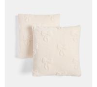 OHS 2 Pack Tufted Bow Cushion Covers 45x45cm Sofa Bed, Ivory - 45 x 45cm | Pack of 2 Tufted Bow Cushion Covers in Ivory, 45 x 45cm, Soft Touch, Zip Closure