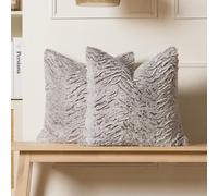 OHS 2 Pack Two Tone Faux Fur Fleece Cushion Covers, Natural - 45 X 45Cm