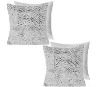 OHS 2 Pack Two Tone Faux Fur Fleece Filled Cushion Covers, Grey - 45 X 45Cm