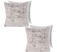 OHS 2 Pack Two Tone Faux Fur Fleece Filled Cushion Covers, Natural - 45 X 45Cm