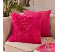 OHS 2 Pack Ultra Soft Fluffy Decorative Square Cushion Covers in Bright Pink | Size: 45 cm x 45 cm OHS Bright Pink 45 cm x 45 cm