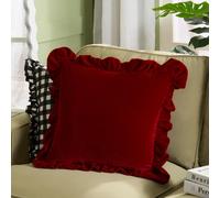 OHS 2 Pack Ultra Soft Velvet Plush Square Cushion Covers, Burgundy | Size: 45 cm x 45 cm OHS Burgundy 45 cm x 45 cm