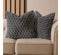 OHS 2 Pack Waffle Faux Fur Cushion Covers, Charcoal - 45 X 45Cm