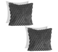 OHS 2 Pack Waffle Faux Fur Filled Cushion Covers, Charcoal - 45 X 45Cm