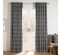 OHS 2 Panel Blackout Curtains Bedroom Charcoal Grey, Super Soft Luxury Tartan Winsford Woven Check Thermal Insulated Eyelet Curtains for Living Room Energy Saving Fully Lined Curtain, 66" x 90"