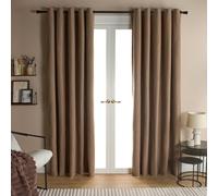 OHS 2 Panel Blackout Curtains Bedroom, Super Soft Boucle Fabric Thermal Insulated Eyelet Curtains for Living Room with Blackout Coating Back Layer, Natural - 66" x 90"