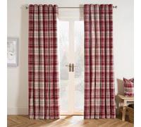 OHS 2 Panel Blackout Curtains Eyelet Dorset Woven Check Fully Lined Curtains, Soft Luxurious Decorative Thermal Insulated Curtain for Living Room Bedroom 46" x 72", Red