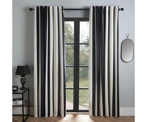 OHS 2 Panel Ultra Blackout Curtains Eyelet Ring Top, Monochrome Stripes Print Velvet Thermal Insulated Noise Reducing Blackout Curtains For Bedroom Living Room, 66x72