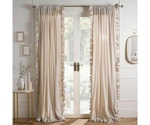 OHS 2 Panel Voile Curtains, Beige Net Curtain For Windows Frill Detail Sheer Light-Filtering Slot Top Voile Curtains For Living Room & Bedroom - 55 x 87