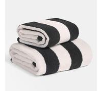 OHS 2 Piece Bath Towels Set, Soft 100% Cotton High Absorbent Jacquard Black/White Striped Large Bath Towels Luxury Spa Quality For Bathroom Daily Use, Monochrome-70x115cm