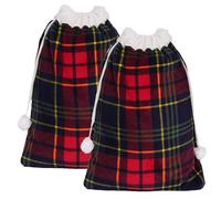 OHS 2 Piece Flannel Fleece Christmas Sack, Oxford Check Tartan Check Drawstring Storage Bag Sherpa Reverse Large Festive Christmas Sacks for Presents Kids Adults Xmas Sack, Navy/Red - 56 x 90cm