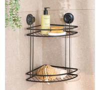 Ohs 2 Tier Suction Shower Caddy Bathroom Corner Wall Shelf - Black