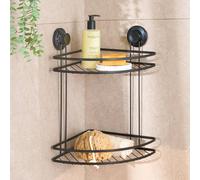 OHS 2 Tier Suction Shower Caddy Bathroom Corner Wall Shelf in Black OHS Black