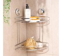 OHS 2 Tier Suction Shower Caddy Bathroom Corner Wall Shelf in Silver OHS Silver
