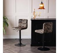 OHS 2 x Animal Print Velvet Adjustable Bar Stool Swivel Seat Kitchen Chair OHS Multicolor