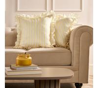 OHS 2 x Bengal Stripe Faux Linen Frill Cushion Covers in Lemon | Size: 45 cm x 45 cm OHS Lemon 45 cm x 45 cm