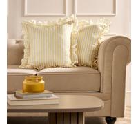 Ohs 2 X Bengal Stripe Faux Linen Frill Cushion Covers - Lemon