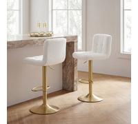Ohs 2 X Boucle Adjustable Bar Stool Swivel Pub Seat Kitchen Counter Chair - Cream/gold