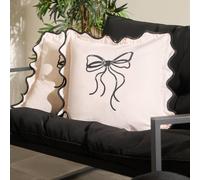 OHS 2 x Bow Frill Garden Cushion Covers Outdoor Water Resistant in Cream | Size: 45 cm x 45 cm OHS Cream 45 cm x 45 cm