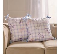OHS 2 x Bow Gingham Matte Velvet Cushion Covers Home Decor in Blue | Size: 45 cm x 45 cm OHS Blue 45 cm x 45 cm