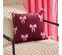 Ohs 2 X Bows Matte Velvet Cushion Covers Home Décor, Burgundy