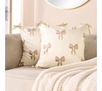Ohs 2 X Bows Matte Velvet Cushion Covers Home Décor, Cream/natural