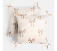 OHS 2 x Bows Matte Velvet Cushion Covers Home Decor in Cream | Size: 45 cm x 45 cm OHS Cream 45 cm x 45 cm