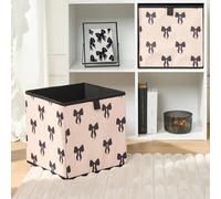 OHS 2 x Bows Storage Box Folding Cube Shoe Toy Organiser in Cream OHS Cream