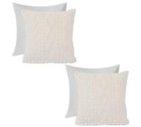OHS 2 x Cable Knit Cushion Covers Soft Sherpa Filled Cases 18" x 18" in Cream | Size: 45 cm x 45 cm OHS Cream 45 cm x 45 cm