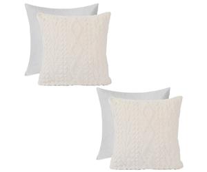 OHS 2 x Cable Knit Cushion Covers Soft Sherpa Filled Cases 18" x 18" in Cream | Size: 45 cm x 45 cm OHS Cream 45 cm x 45 cm