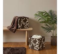 OHS 2 x Cow Print Storage Box Folding Cube Shoe Toy Organiser in Brown OHS Brown